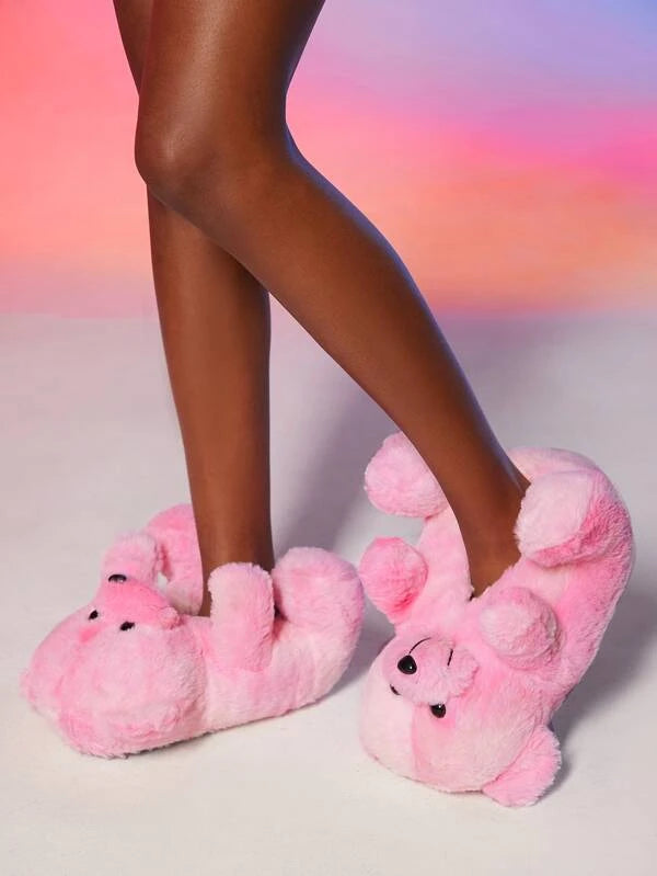 Pantufa Feminina De Pelúcia Design Ursinho Desenho Animado Chinelo Doméstico Confortável