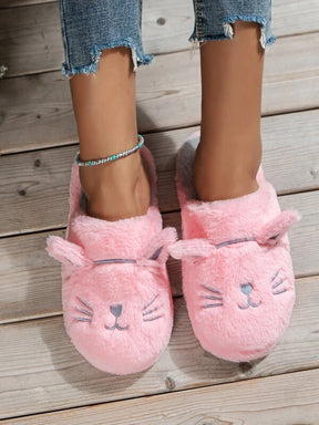 Pantufa Feminina Bordado Gatinho Chinelo Doméstico De Pelúcia