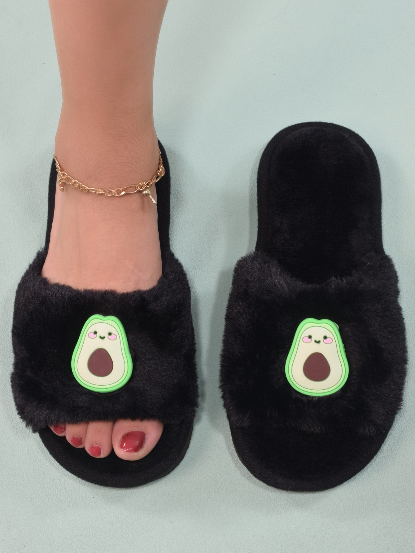 Pantufa De Pelúcia Desenho Animado Abacate Chinelo Doméstico Casual