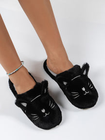 Pantufa Feminina Bordado Gatinho Chinelo Doméstico De Pelúcia