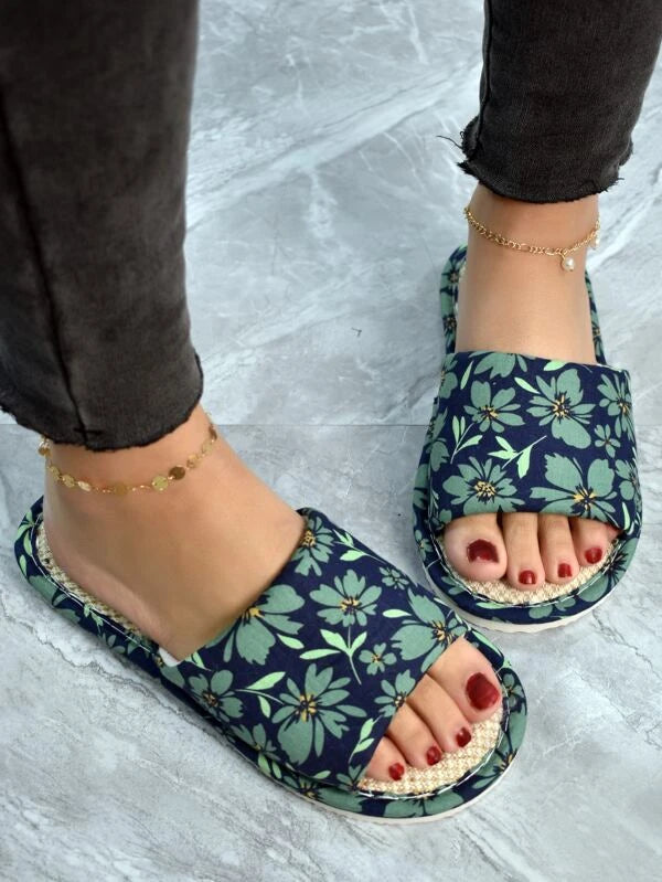 Pantufa De Linhos Estampa Floral Chinelo Doméstico Versátil Confortável