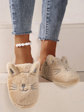 Pantufa Feminina Bordado Gatinho Chinelo Doméstico De Pelúcia