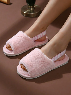 Pantufa Feminina De Pelúcia Com Elástico Chinelo Doméstico Confortável