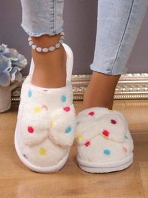 Pantufa Fofa De Pelúcia Feminina Com Laço Chinelo Confortável