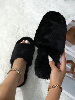 Pantufa Feminina Casual De Pelúcia Com Listras Chinelo Leve Silencioso