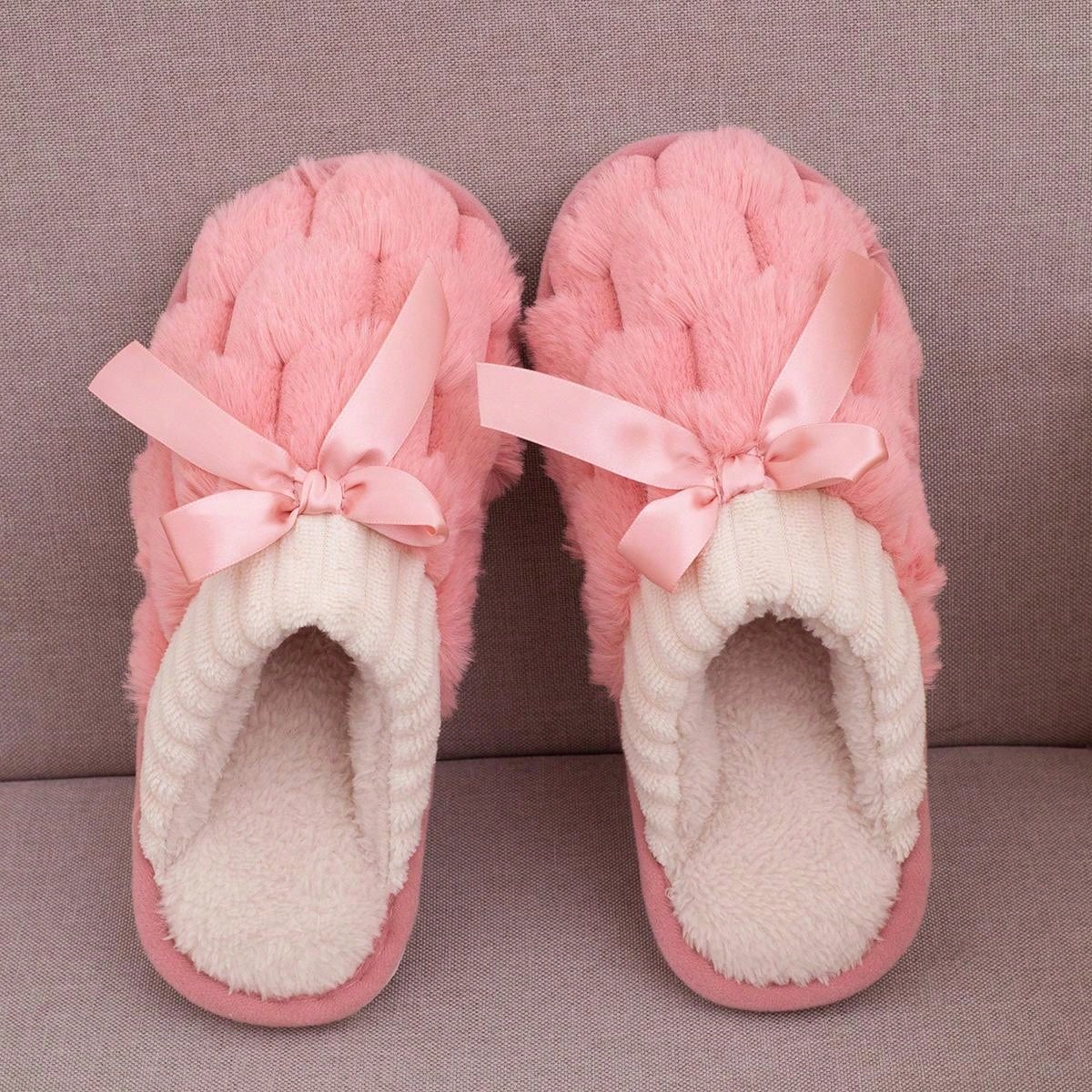 Pantufa Feminina de Pelúcia Trançado Em Relevo Chinelo Confortável