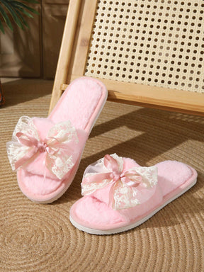 Pantufa Feminina De Pelúcia Com Detalhe De Laço Chinelo Leve Silencioso