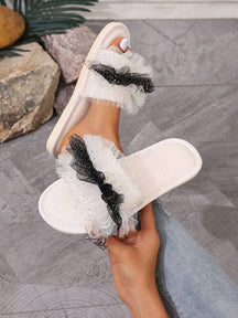 Pantufa Feminina Com Tule Brilhante Chinelo Doméstico Tendência