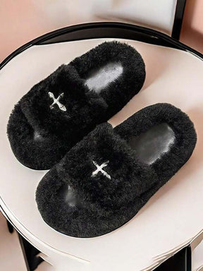 Pantufa De Pelúcia Unissex Resistente Ao Desgaste Com Detalhe Em Cruz Chinelo Antiderrapante