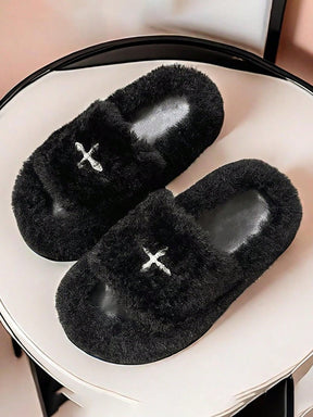 Pantufa De Pelúcia Unissex Resistente Ao Desgaste Com Detalhe Em Cruz Chinelo Antiderrapante