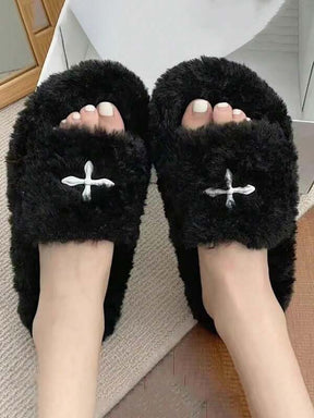 Pantufa De Pelúcia Unissex Resistente Ao Desgaste Com Detalhe Em Cruz Chinelo Antiderrapante