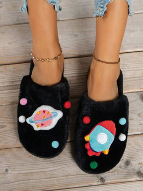 Pantufa Unissex Casual Estampa Planeta Chinelo Confortável De Pelúcia