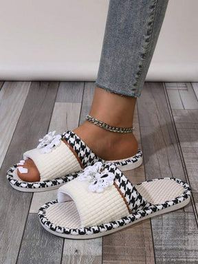 Pantufa Feminina Detalhes Em Pérolas E Lantejoulas Chinelo Casual Confortável