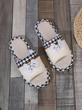 Pantufa Feminina Detalhes Em Pérolas E Lantejoulas Chinelo Casual Confortável