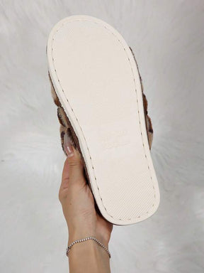 Pantufa De Pelúcia Casual Com Elástico Chinelo Fofo Com Estampa