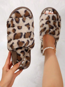 Pantufa De Pelúcia Casual Com Elástico Chinelo Fofo Com Estampa