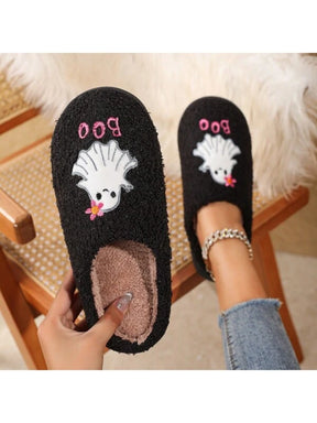 Pantufa Feminina De Algodão Bordado Fantasma Moda Halloween