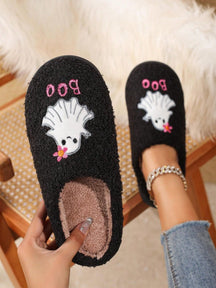 Pantufa Feminina De Algodão Bordado Fantasma Moda Halloween