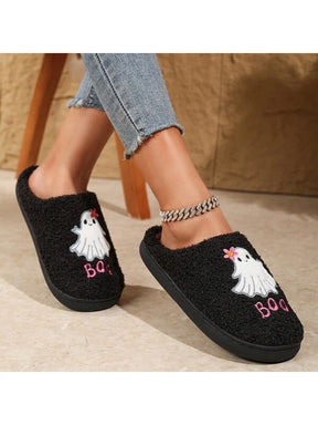 Pantufa Feminina De Algodão Bordado Fantasma Moda Halloween