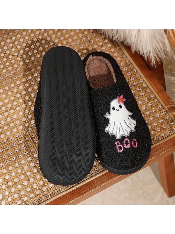 Pantufa Feminina De Algodão Bordado Fantasma Moda Halloween