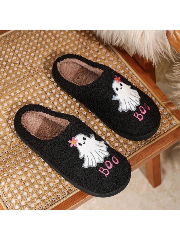 Pantufa Feminina De Algodão Bordado Fantasma Moda Halloween