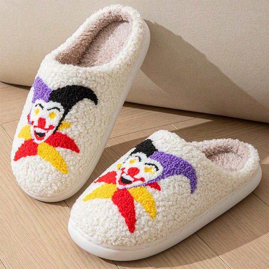 Pantufa De Pelúcia Confortável Bordado Palhaço Chinelo Para Inverno