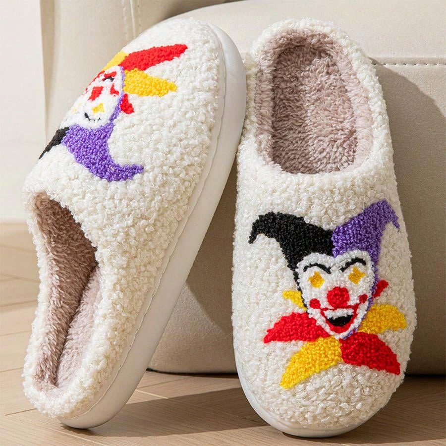 Pantufa De Pelúcia Confortável Bordado Palhaço Chinelo Para Inverno