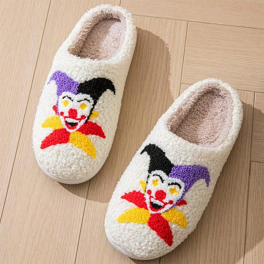 Pantufa De Pelúcia Confortável Bordado Palhaço Chinelo Para Inverno