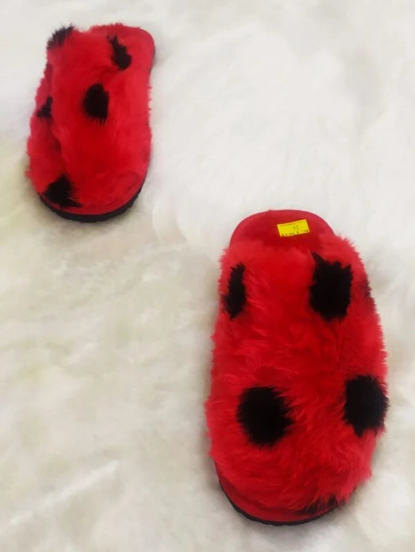 Pantufa De Pelúcia Estampa Joaninha Confortável Para Inverno