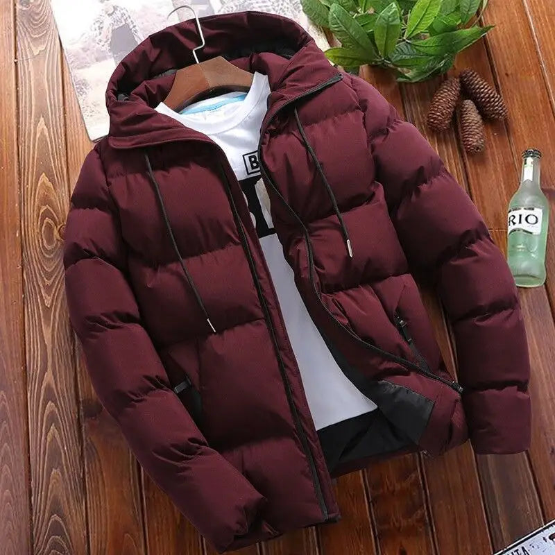 Jaqueta Puffer Masculina Com zíper e capuz Casaco Acolchoado