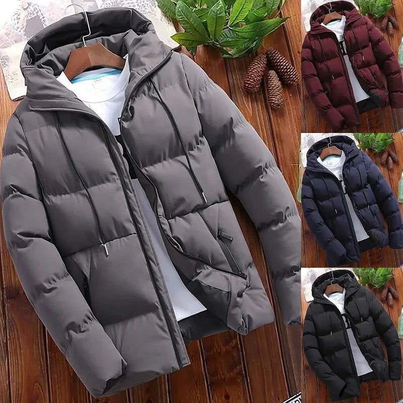 Jaqueta Puffer Masculina Com zíper e capuz Casaco Acolchoado