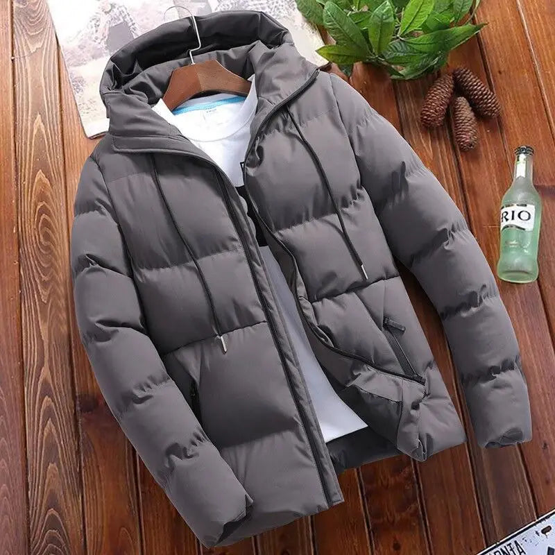 Jaqueta Puffer Masculina Com zíper e capuz Casaco Acolchoado