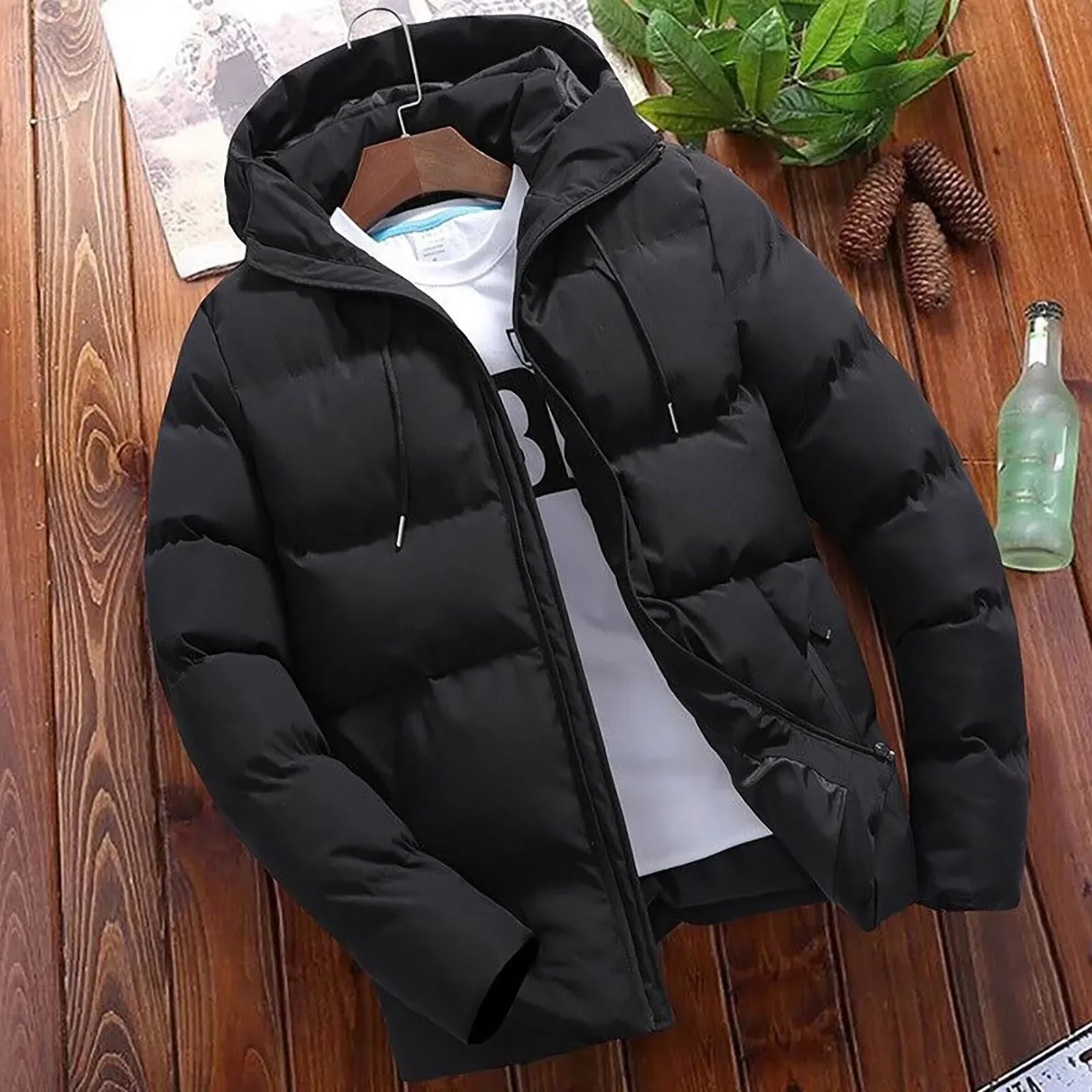 Jaqueta Puffer Masculina gola alta Parka Acolchoada