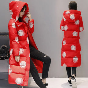 Jaqueta Parka Longa Estampada Acolchoada Com Capuz Para Inverno