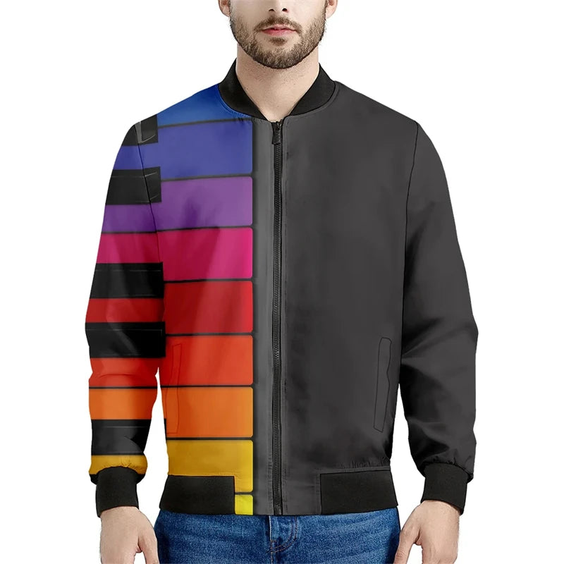 Jaqueta Masculina Estampa 3D Piano Moda Moletom Casaco Casual