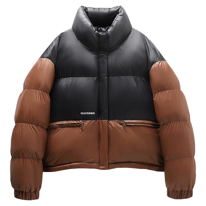 Jaqueta Puffer Masculina Acolchoada Com Zíper Bicolor