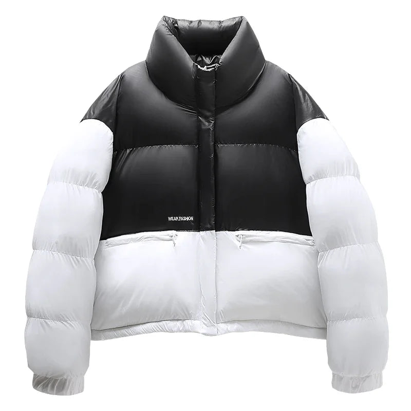 Jaqueta Puffer Masculina Acolchoada Com Zíper Bicolor