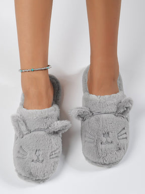 Pantufa Feminina Bordado Gatinho Chinelo Doméstico De Pelúcia