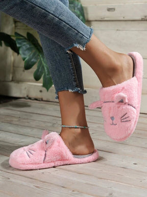 Pantufa Feminina Bordado Gatinho Chinelo Doméstico De Pelúcia