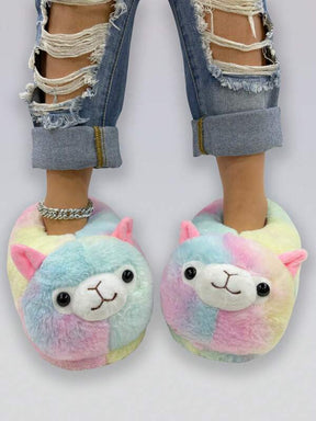 Pantufa De Lã Confortável Desenho Animado Chinelo Colorido