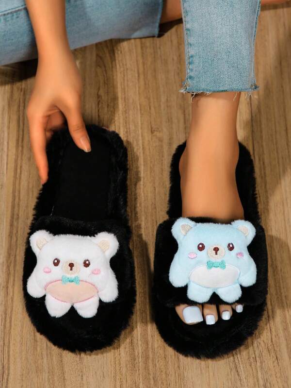 Pantufa De Pelúcia Urso Desenho Animado Chinelo Doméstico Casual