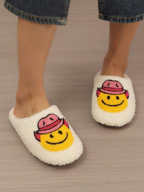 Pantufa Feminina De Pelúcia Bordado Emoji Chinelo Doméstico Confortável