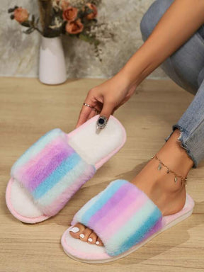 Pantufa Unissex  De Pelúcia Estampa Arco-íris Colorido Chinelo Antiderrapante