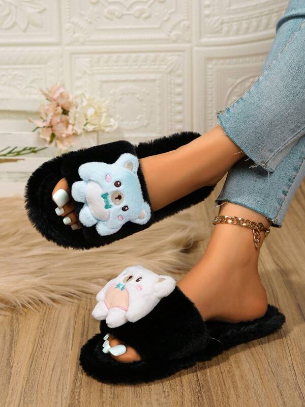 Pantufa De Pelúcia Urso Desenho Animado Chinelo Doméstico Casual