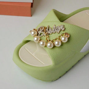 Pantufa Feminina Detalhes Com Pérolas Moda Casual Antiderrapante