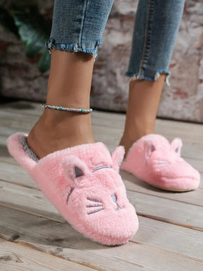 Pantufa Feminina Bordado Gatinho Chinelo Doméstico De Pelúcia