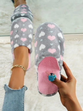 Pantufa Feminina Estampa Coração Chinelo Doméstico Confortável