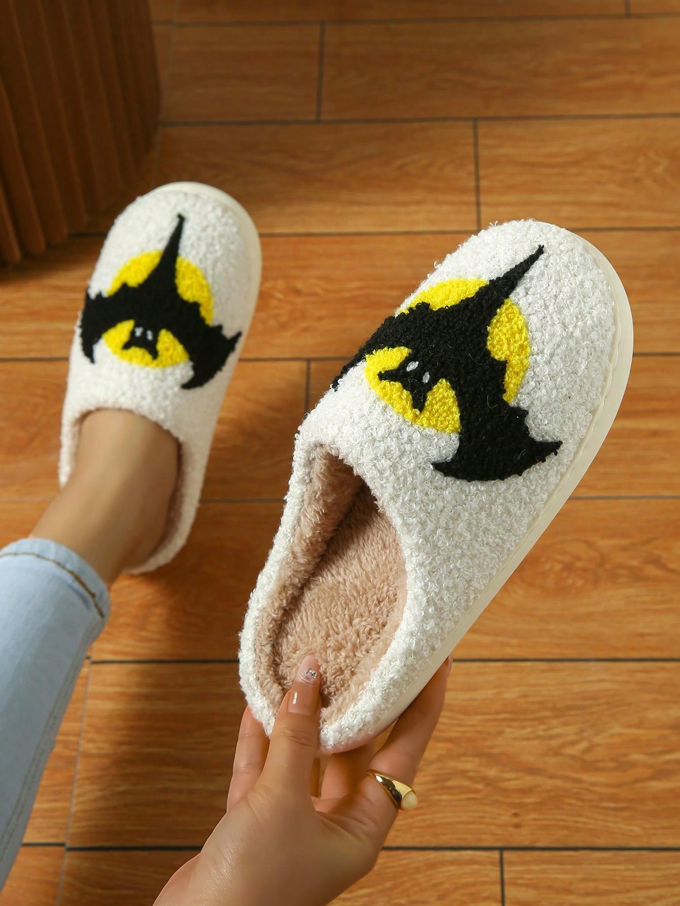 Pantufa De Pelúcia Unissex Bordado Morcego Halloween Pantufa Confortável