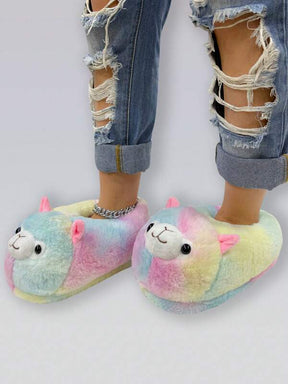 Pantufa De Lã Confortável Desenho Animado Chinelo Colorido