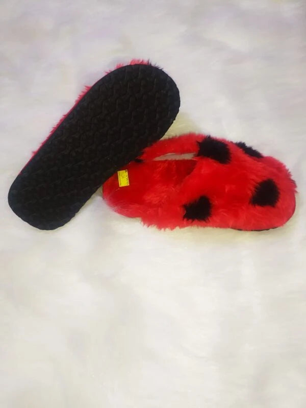 Pantufa De Pelúcia Estampa Joaninha Confortável Para Inverno